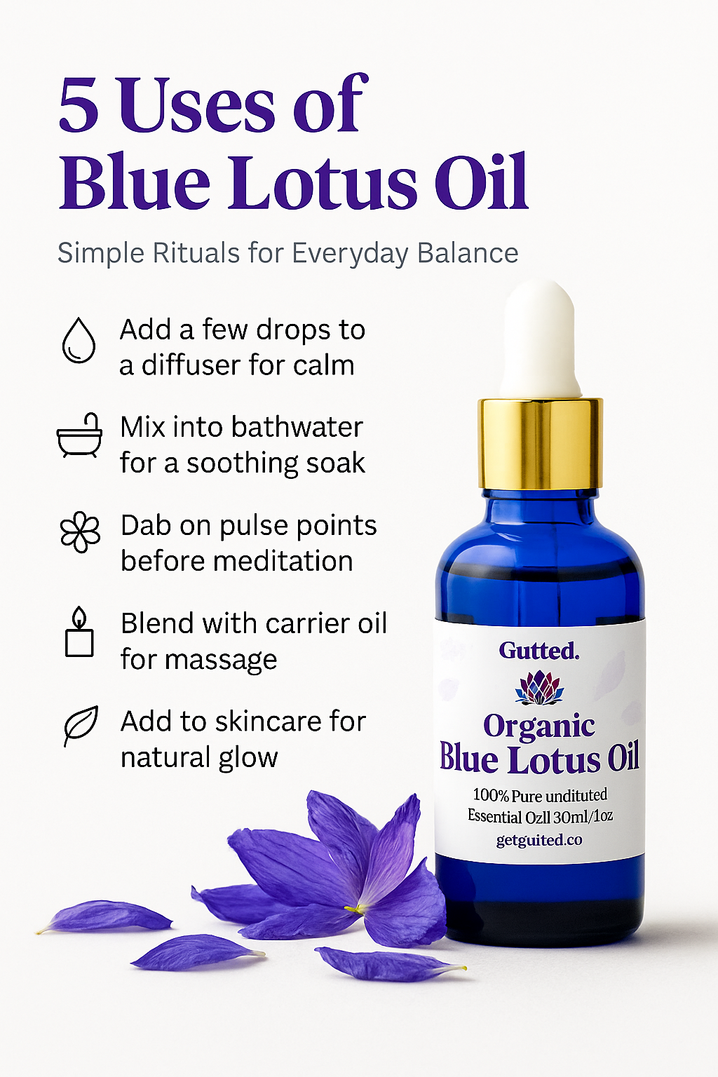 Gutted Blue Egyptian Lotus Oil 100% Pure Undiluted Essential Oil 30ml/5oz for Skin Care- aromatherapy Therapeutic Natural Fragrance