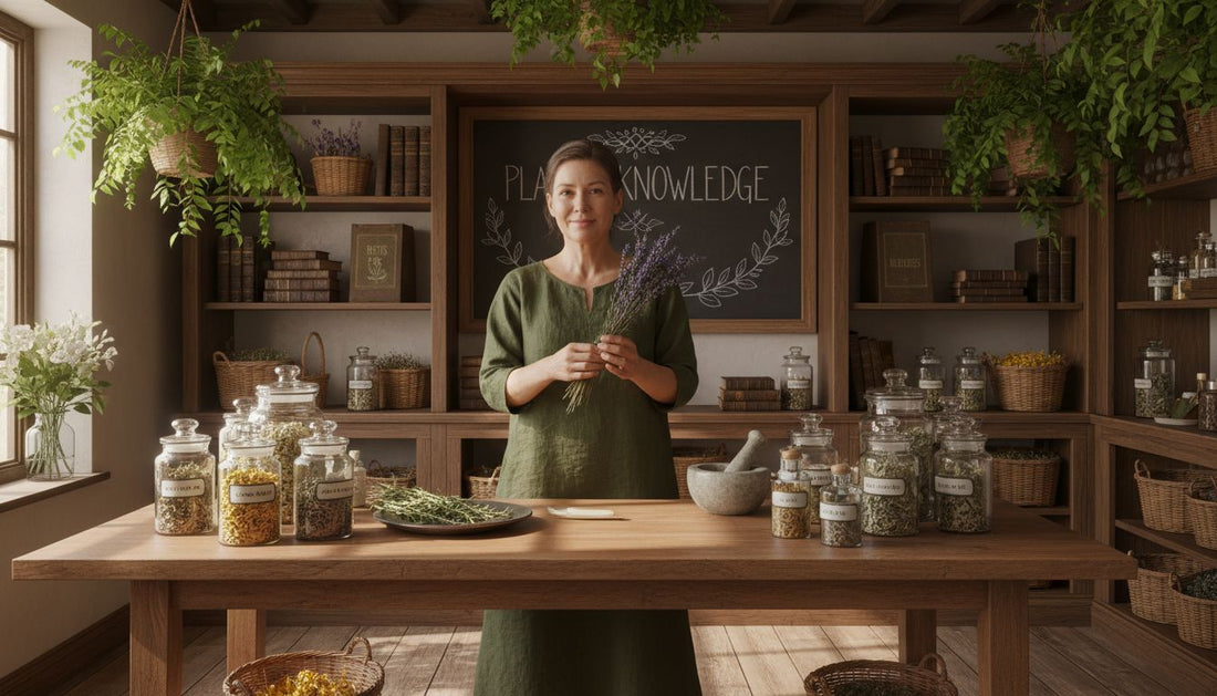 Herbalist with wild plants in apothecary