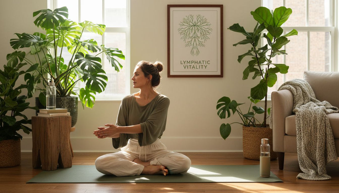 Woman practicing lymphatic flow exercises indoors