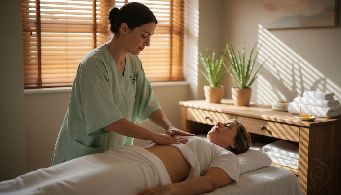 Therapist performing lymphatic massage in clinic