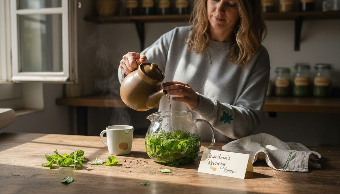 Woman preparing detox herbal tea in kitchen