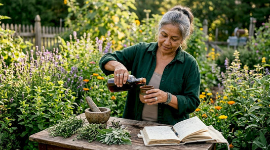 Mature Indigenous woman preparing herbal remedy