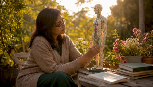 Woman studying lymphatic system anatomy