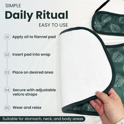 Gutted Organic Castor Oil Pack Kit for Waist & Neck – Premium Bamboo Cotton Reusable Set with Soft Organic Flannel Insert, Leak-Resistant, Adjustable Fit, Designed for Use with Castor Oil