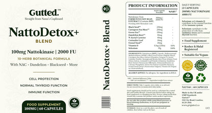 Gutted™ Nattokinase 200mg 4000 FU |High Strength, 60 Capsules,Enzymes | Heart, Blood Pressure & Circulation Support | Vitamin D, Black Seed, Selenium & Dandelion | Non GMO, No Fillers | UK