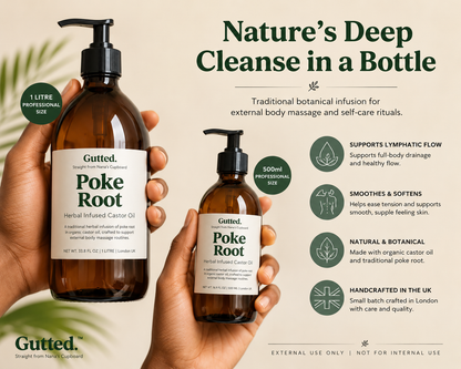 Professional Poke Root Infused Organic Castor Oil | Wholesale & Bulk Massage Oil for Therapists | 500ml & 1L