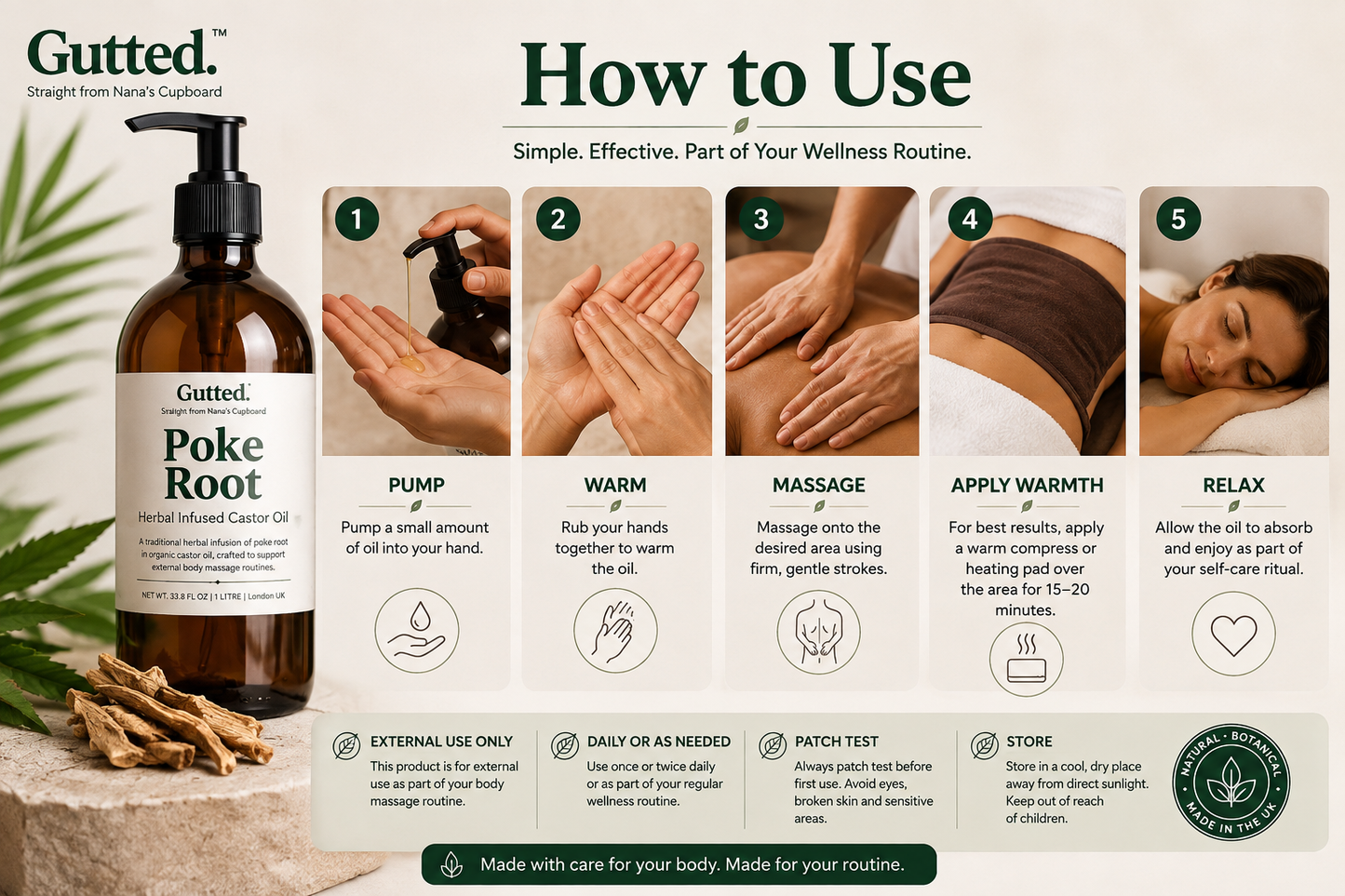 Professional Poke Root Infused Organic Castor Oil | Wholesale & Bulk Massage Oil for Therapists | 500ml & 1L