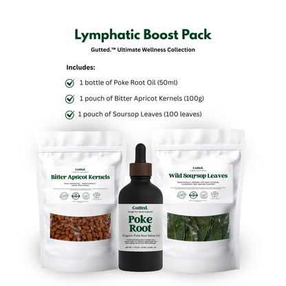 Lymphatic Boost Pack – Organic Poke Root Oil 50ml, Apricot Kernels & Soursop Leaves