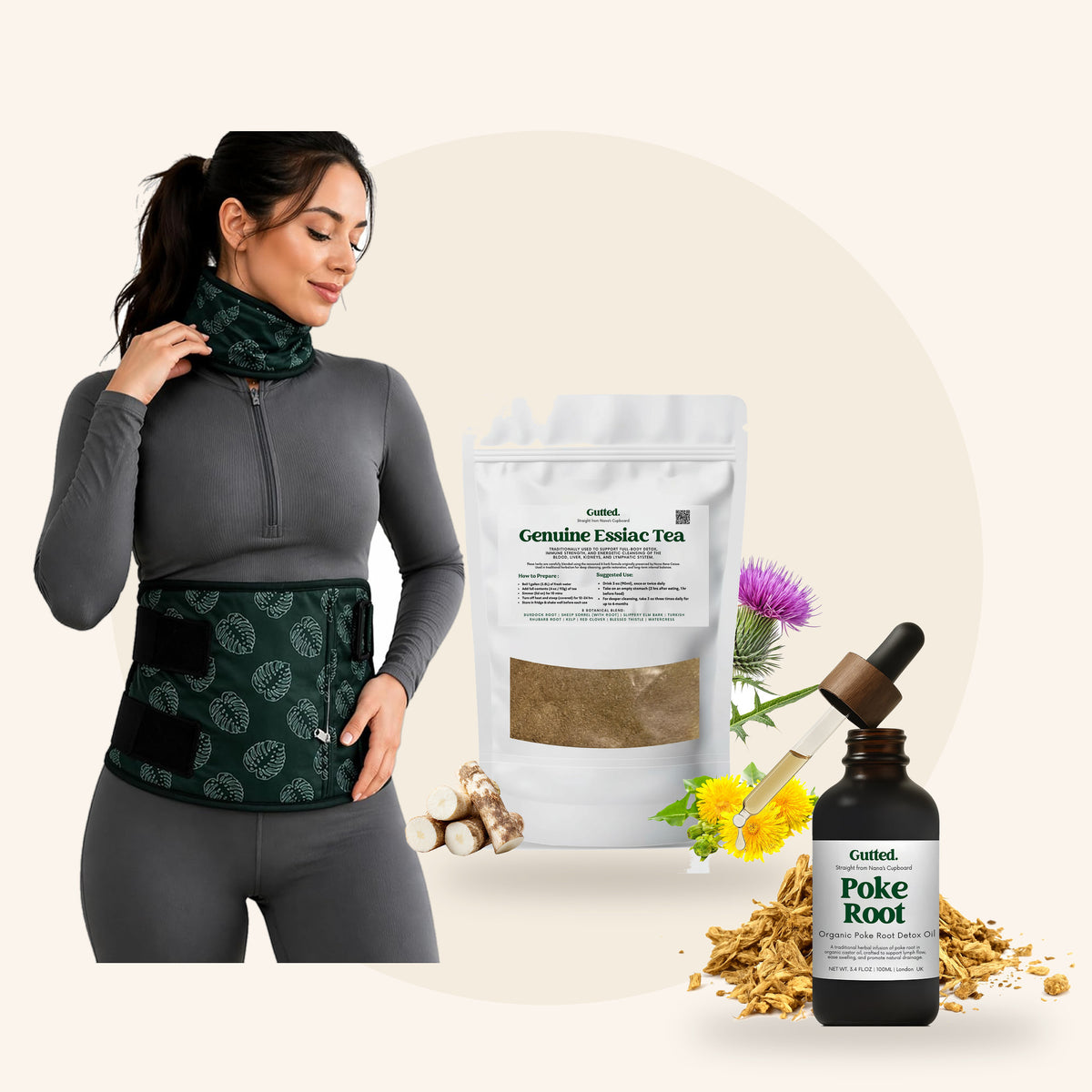 The Complete Gut, Liver + Lymphatic Bundle: Poke Root Oil 100ml, Essiac Tea and the Castor Oil Wrap Kit
