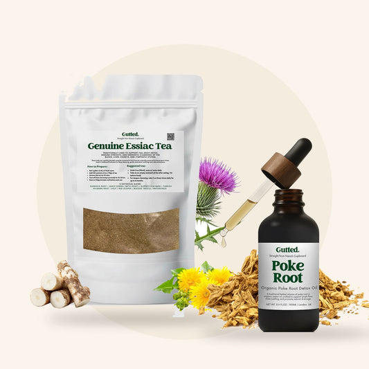 Gut + Liver Support Bundle: Poke Root Oil 100ml with Authentic 8-Herb Essiac Tea